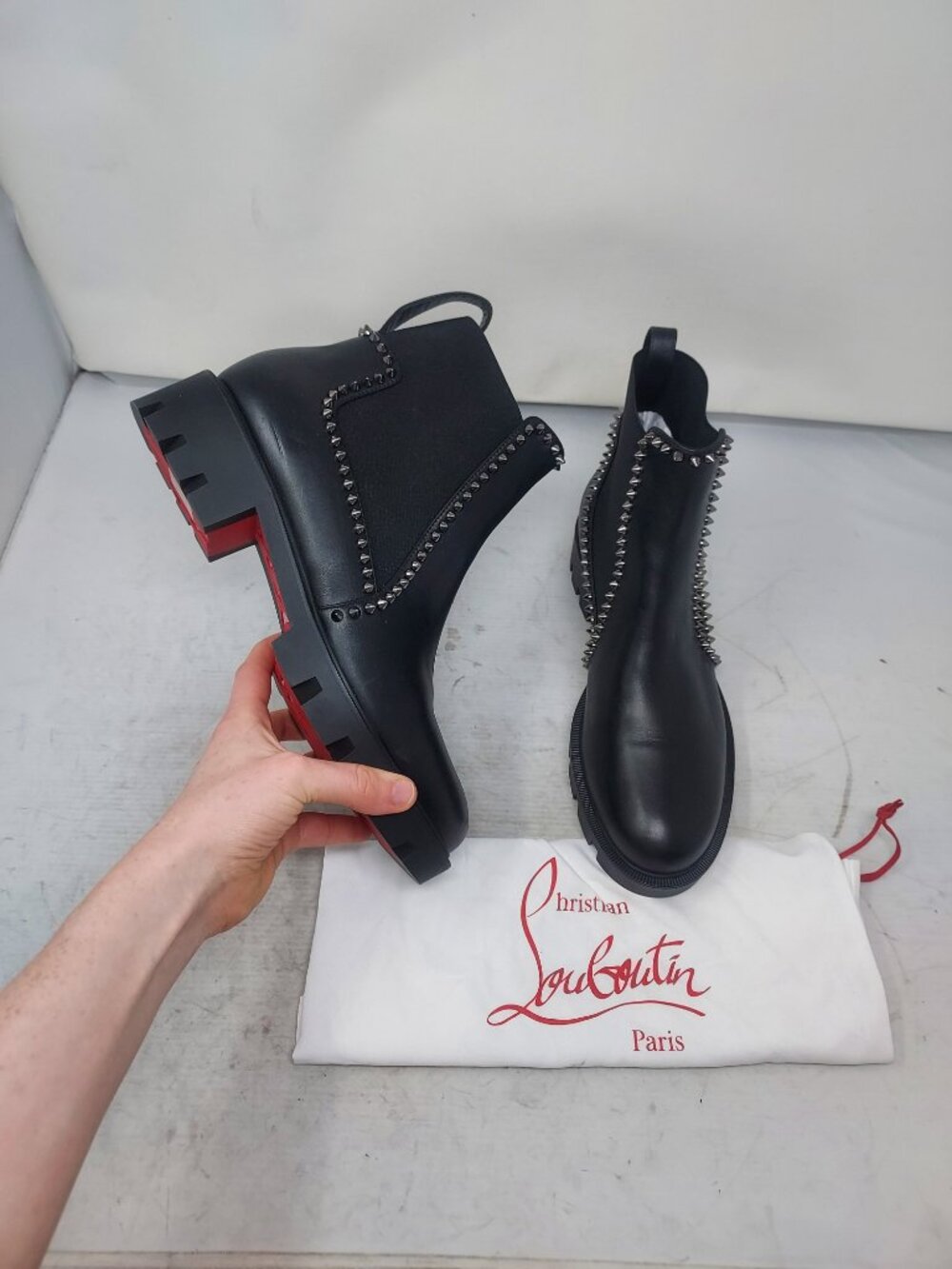 Christian Louboutin WOMENS Black Out Lina Spike Lug Boot